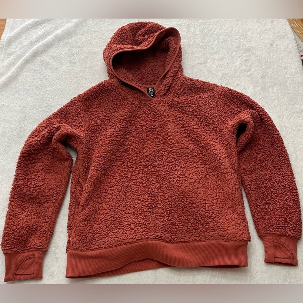 Athleta Girl Sz Lg 12 Orange/rust So Snug Sherpa pull on sweater kangaroo pocket